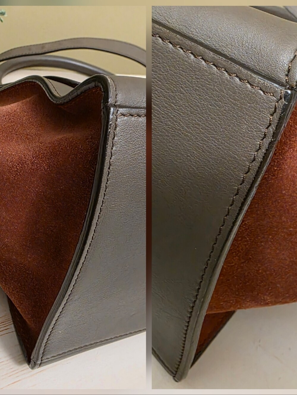 Celine | Tricolor Brown Leather And Rust Suede Medium Trapeze Bag - Picture 16 of 16